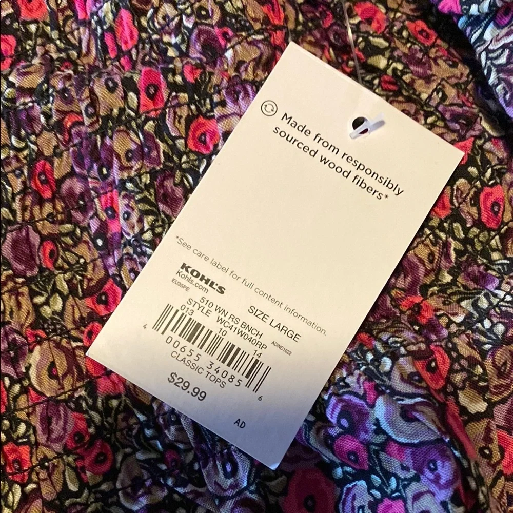 Croft & Barrow pink and Black Puff Sleeve Blouse - Picture 6 of 6